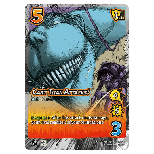 Cart Titan Attacks! // The Cart Titan card from the Attack on Titan set Origins of Power UR 02 147/186