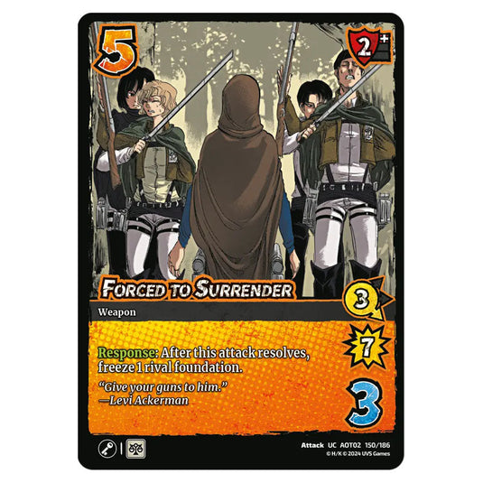 Forced to Surrender card from the Attack on Titan set Origins of Power UC 02 150/186