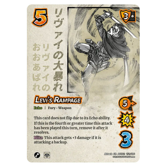 Levi's Rampage card from the Attack on Titan set Origins of Power SR 02 152/186