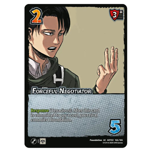 Forceful Negotiator card from the Attack on Titan set Origins of Power UC 02 166/186