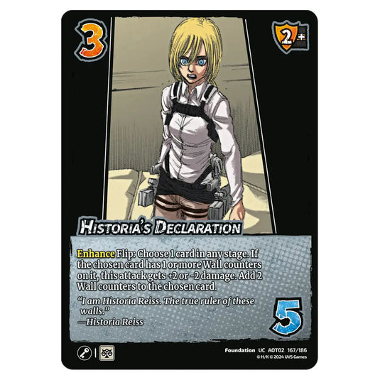 Historia's Declaration card from the Attack on Titan set Origins of Power UC 02 167/186