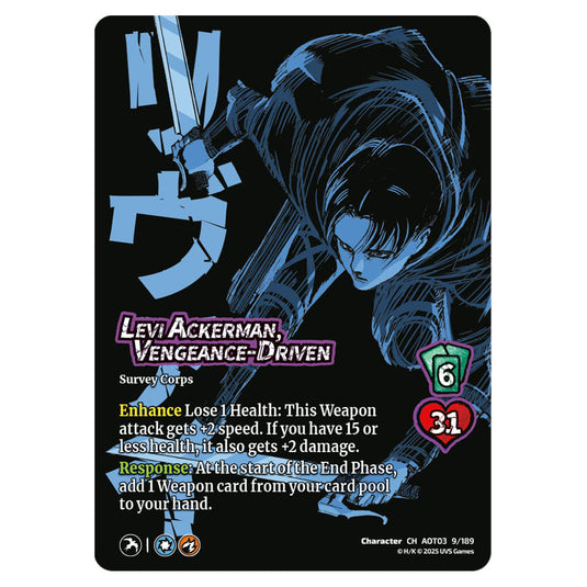 Levi Ackerman, Vengeance-Driven card from the Attack on Titan set Apocalypse 009/189 03 