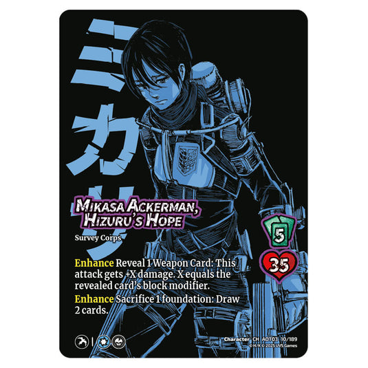 Mikasa Ackerman, Hizuru's Hope card from the Attack on Titan set Apocalypse 010/189 03 