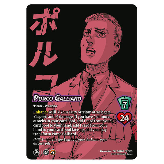 Porco Galliard // Jaw Titan, Crushing Biter card from the Attack on Titan set Apocalypse 012/189 03 