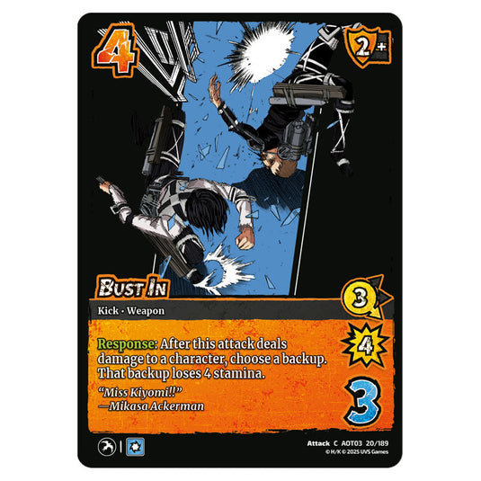 Bust In card from the Attack on Titan set Apocalypse 020/189 03 