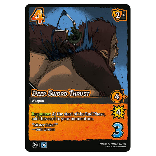 Deep Sword Thrust card from the Attack on Titan set Apocalypse 022/189 03 