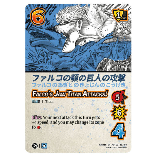 Falco's Jaw Titan Attacks! // Falco's Jaw Titan card from the Attack on Titan set Apocalypse 023/189 03 