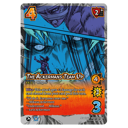 The Ackermans Team Up card from the Attack on Titan set Apocalypse 026/189 03 