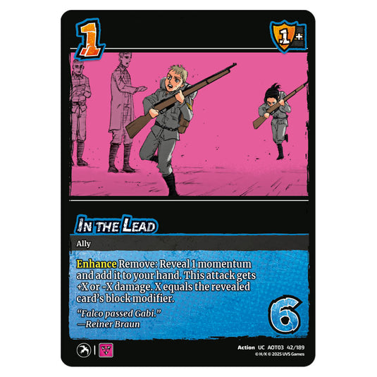 In the Lead card from the Attack on Titan set Apocalypse 042/189 03 
