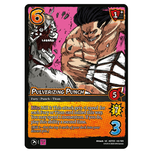 Pulverizing Punch card from the Attack on Titan set Apocalypse 049/189 03 