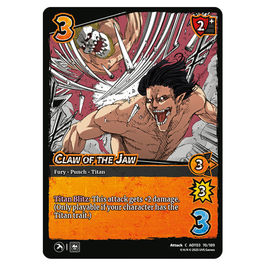 Claw of the Jaw card from the Attack on Titan set Apocalypse 070/189 03 