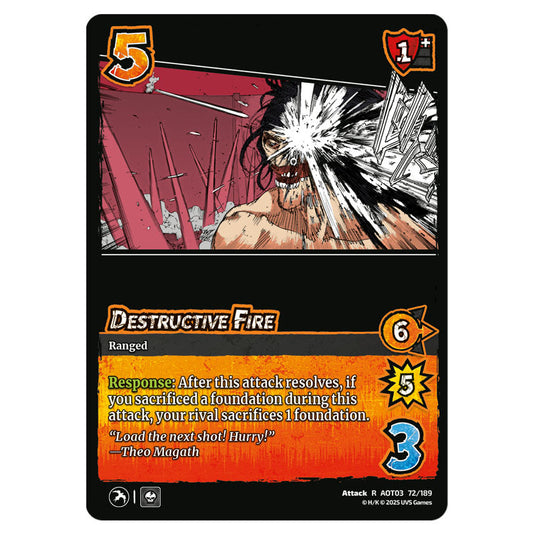 Destructive Fire card from the Attack on Titan set Apocalypse 072/189 03 