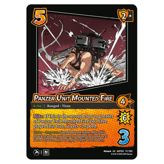 Panzer Unit Mounted Fire card from the Attack on Titan set Apocalypse 077/189 03 