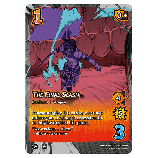 The Final Slash card from the Attack on Titan set Apocalypse 078/189 03 
