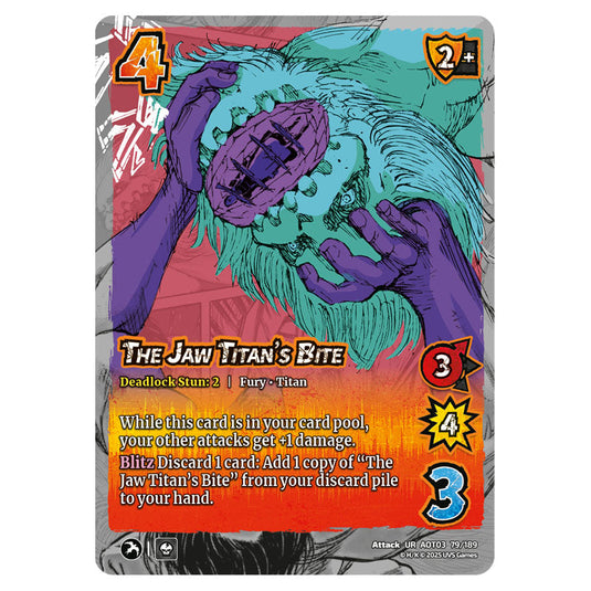 The Jaw Titan's Bite card from the Attack on Titan set Apocalypse 079/189 03 