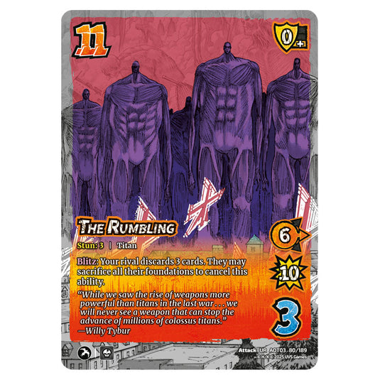 The Rumbling card from the Attack on Titan set Apocalypse 080/189 03 