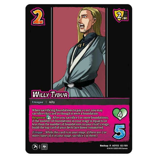 Willy Tybur card from the Attack on Titan set Apocalypse 082/189 03 