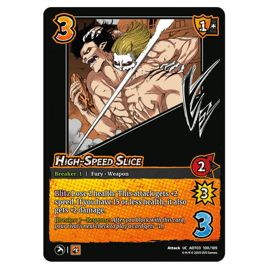 High-Speed Slice card from the Attack on Titan set Apocalypse 100/189 03 