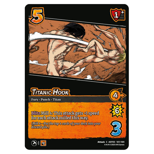 Titanic Hook card from the Attack on Titan set Apocalypse 107/189 03 