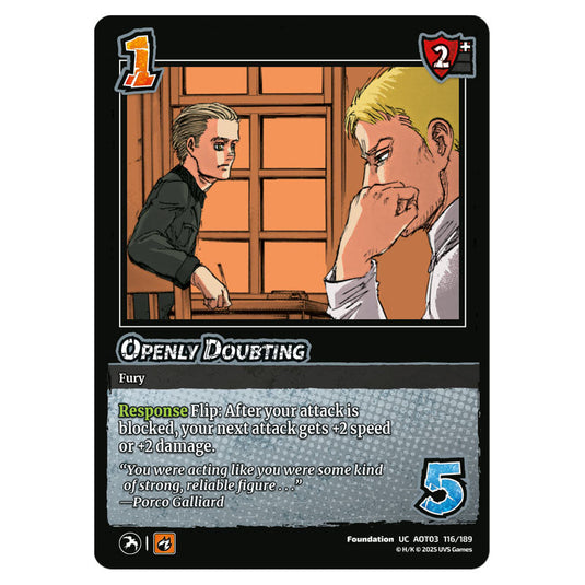 Openly Doubting card from the Attack on Titan set Apocalypse 116/189 03 