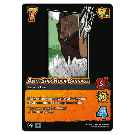 Anti-Ship Rock Barrage card from the Attack on Titan set Apocalypse 124/189 03 