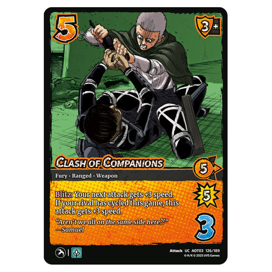 Clash of Companions card from the Attack on Titan set Apocalypse 126/189 03 