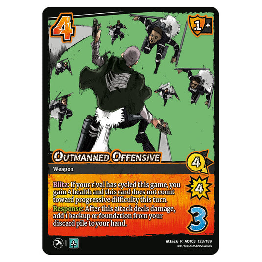 Outmanned Offensive card from the Attack on Titan set Apocalypse 128/189 03 