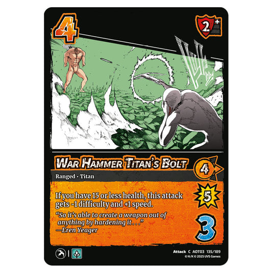 War Hammer Titan's Bolt card from the Attack on Titan set Apocalypse 135/189 03 