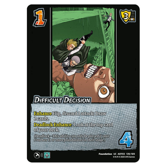 Difficult Decision card from the Attack on Titan set Apocalypse 139/189 03 