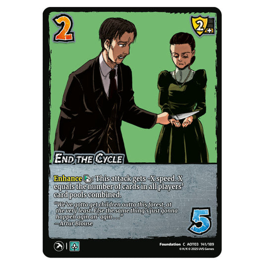 End the Cycle card from the Attack on Titan set Apocalypse 141/189 03 