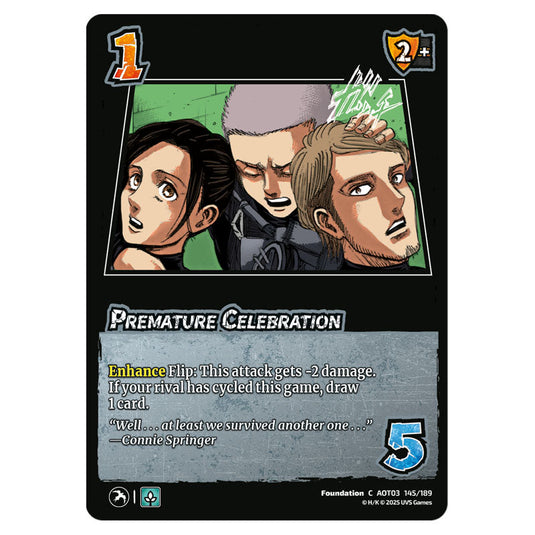 Premature Celebration card from the Attack on Titan set Apocalypse 145/189 03 