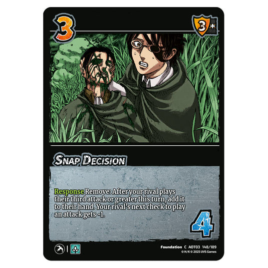 Snap Decision card from the Attack on Titan set Apocalypse 148/189 03 