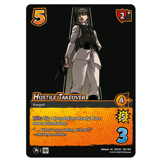 Hostile Takeover card from the Attack on Titan set Apocalypse 156/189 03 