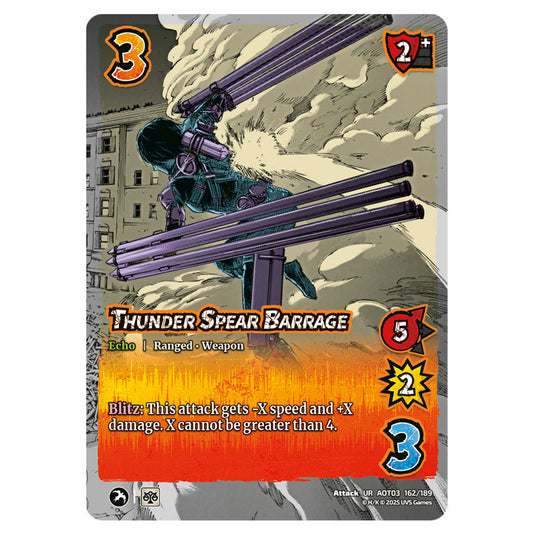 Thunder Spear Barrage card from the Attack on Titan set Apocalypse 162/189 03 