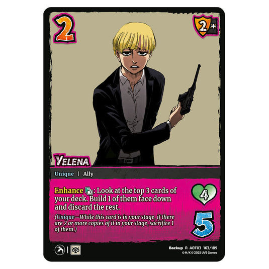 Yelena card from the Attack on Titan set Apocalypse 163/189 03 