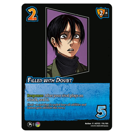 Filled with Doubt card from the Attack on Titan set Apocalypse 176/189 03 