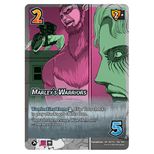 Marley's Warriors card from the Attack on Titan set Apocalypse 188/189 03 
