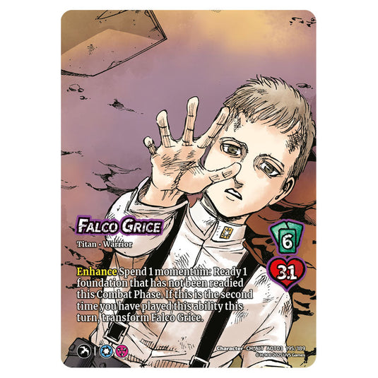 Falco Grice // Jaw Titan, Flying Form (Alternate Art) card from the Attack on Titan set Apocalypse 195/189 03 