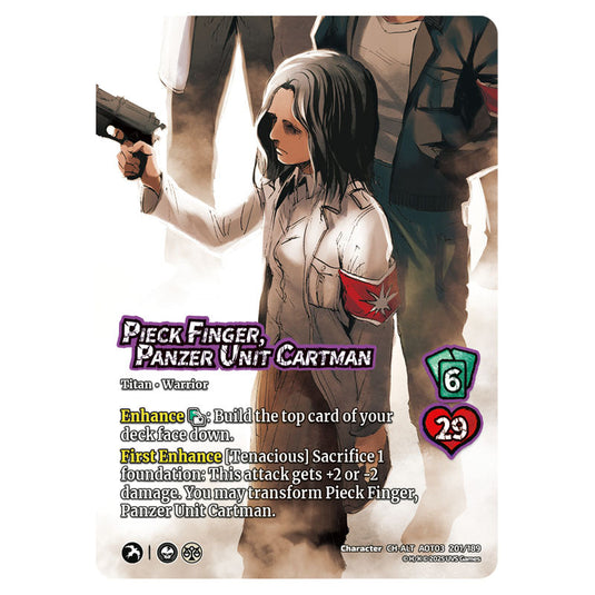 Pieck Finger, Panzer Unit Cartman // Cart Titan, Finale (Alternate Art) card from the Attack on Titan set Apocalypse 201/189 03 