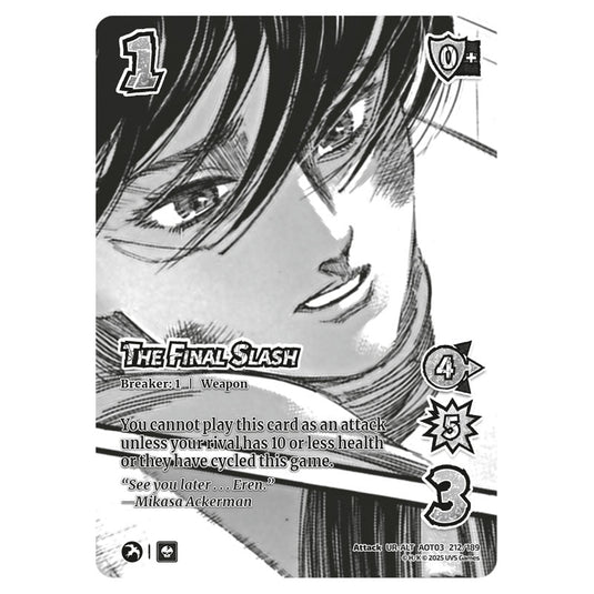 The Final Slash (Alternate Art) card from the Attack on Titan set Apocalypse 212/189 03 