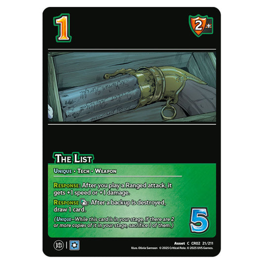 The List card from the Crtical Role set Heroes of Exandria