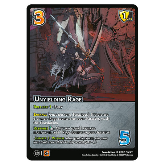 Unyielding Rage card from the Crtical Role set Heroes of Exandria