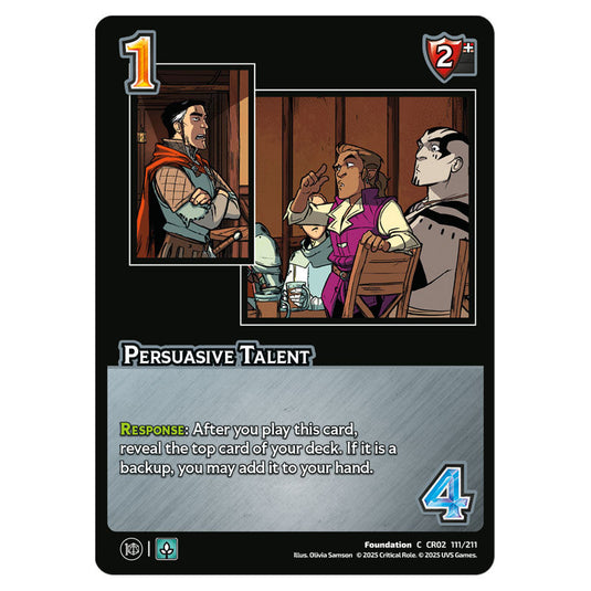 Persuasive Talent card from the Crtical Role set Heroes of Exandria