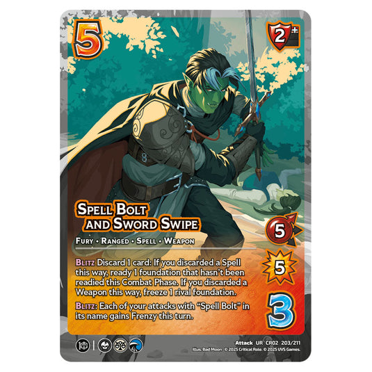 Spell Bolt and Sword Swipe card from the Crtical Role set Heroes of Exandria