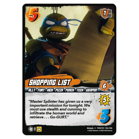 Shopping List card from the Teenage Mutant Ninja Turtles set 