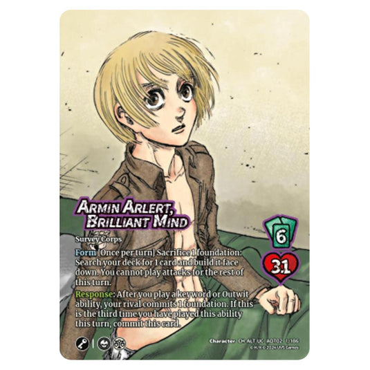 Armin Arlert, Brilliant Mind (Alternate Art) card from the Attack on Titan set Origins of Power CH-UC 02 001a/186