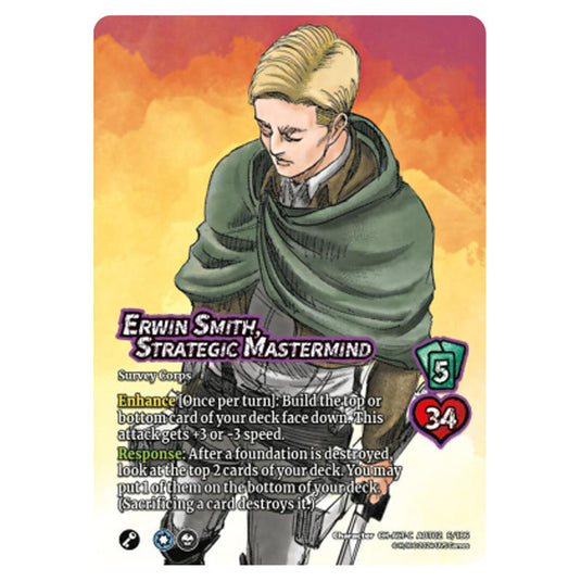 Erwin Smith, Strategic Mastermind (Alternate Art) card from the Attack on Titan set Origins of Power CH-C 02 006a/186