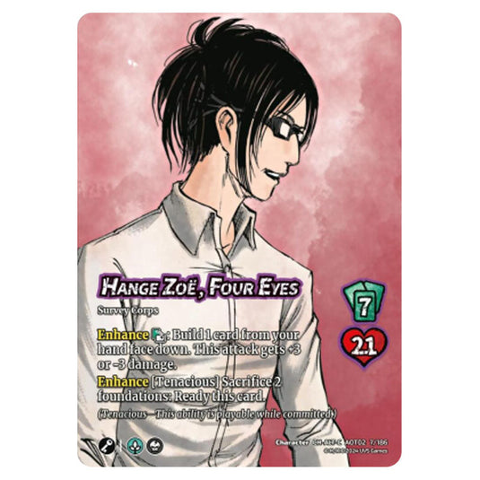 Hange Zoe, Four Eyes (Alternate Art) card from the Attack on Titan set Origins of Power CH-C 02 007a/186