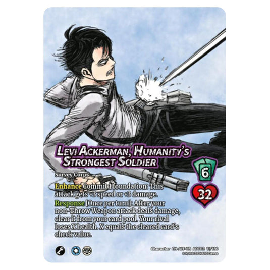 Levi Ackerman, Humanity's Strongest Soldier (Alternate Art) card from the Attack on Titan set Origins of Power CH-UR 02 011a/186