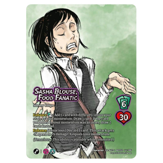 Sasha Blouse, Food Fanatic (Alternate Art) card from the Attack on Titan set Origins of Power CH-C 02 014a/186